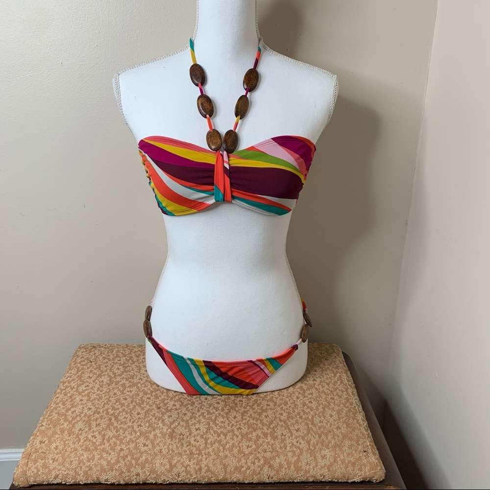 Colorful Striped Wood Beaded 2 Piece Bikini